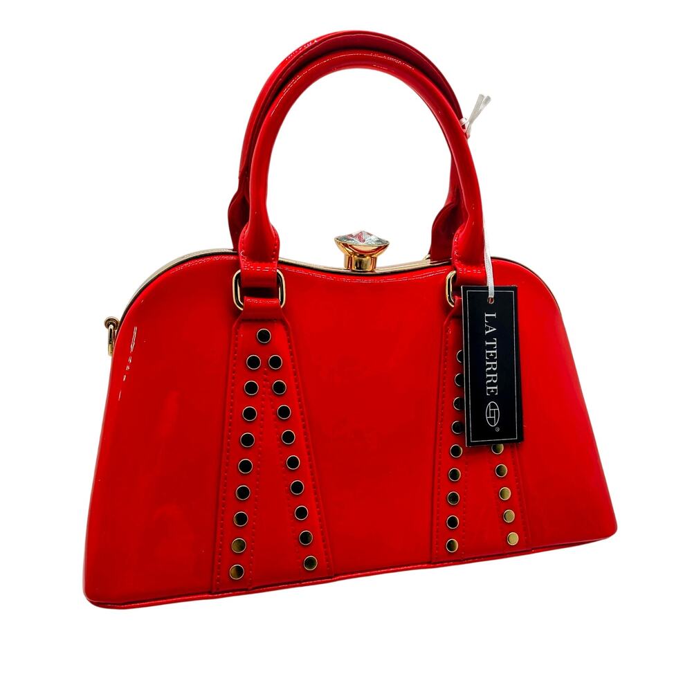 Elegant RD Patent Leather Rhinestone Top Handle Handbag